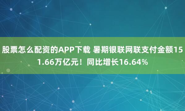 股票怎么配资的APP下载 暑期银联网联支付金额151.66万亿元！同比增长16.64%